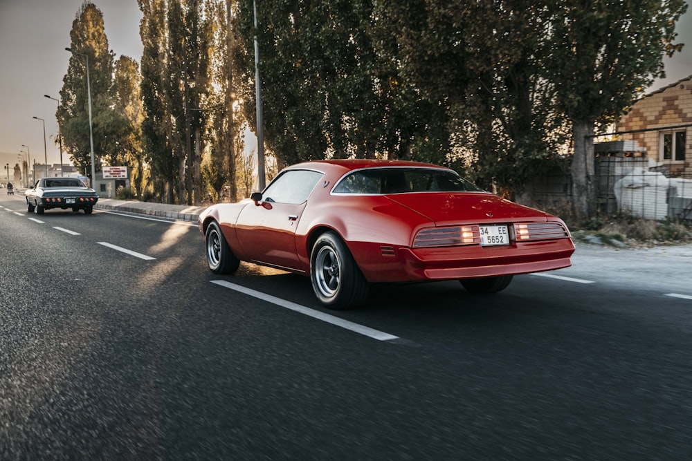 a red car on a road