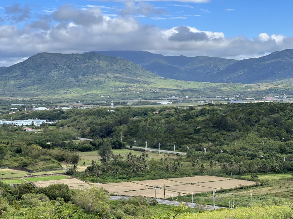 a landscape with hills and trees