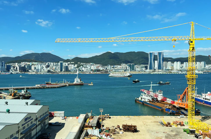 a crane over a body of water