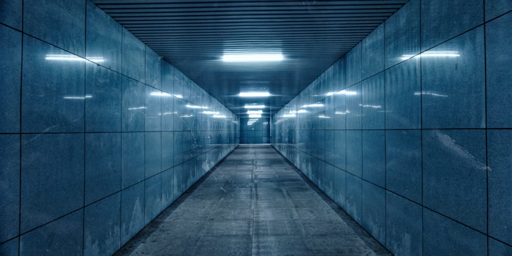 a tunnel with blue walls