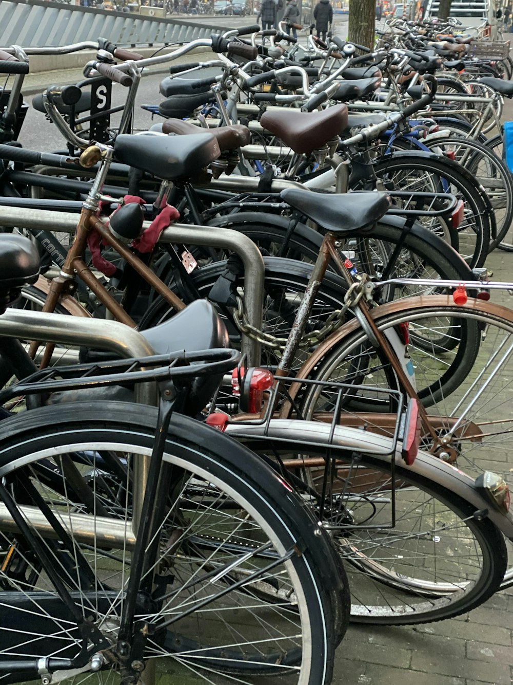 a group of bicycles parked