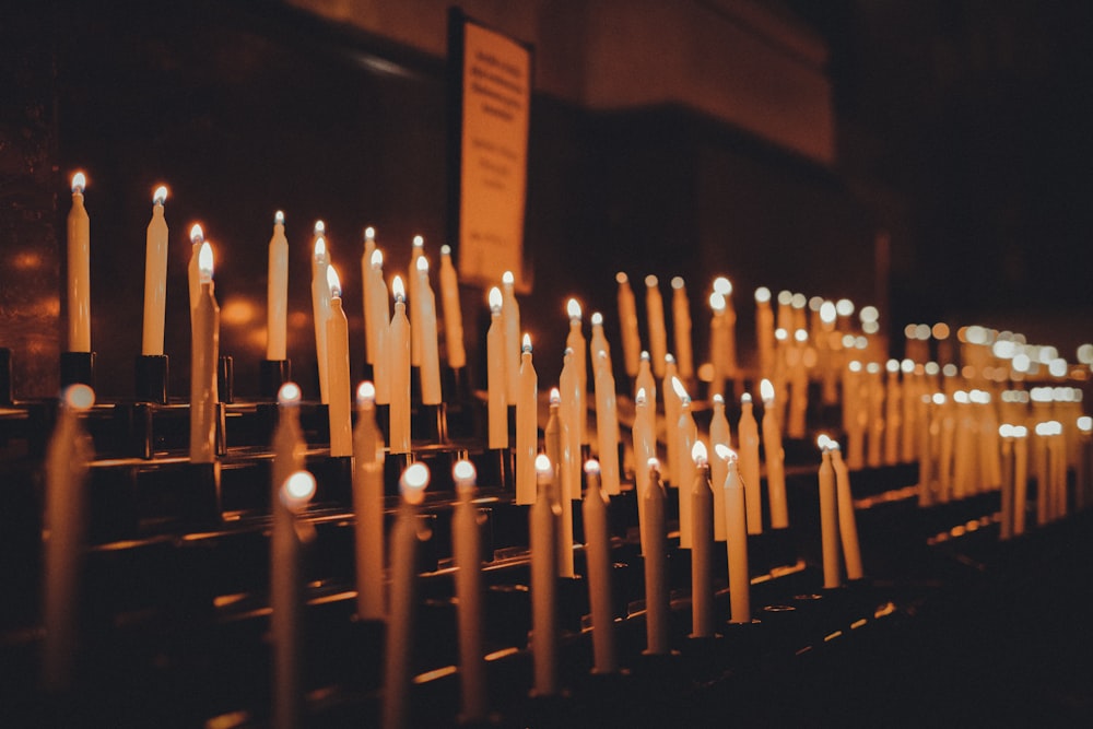 a group of candles lit