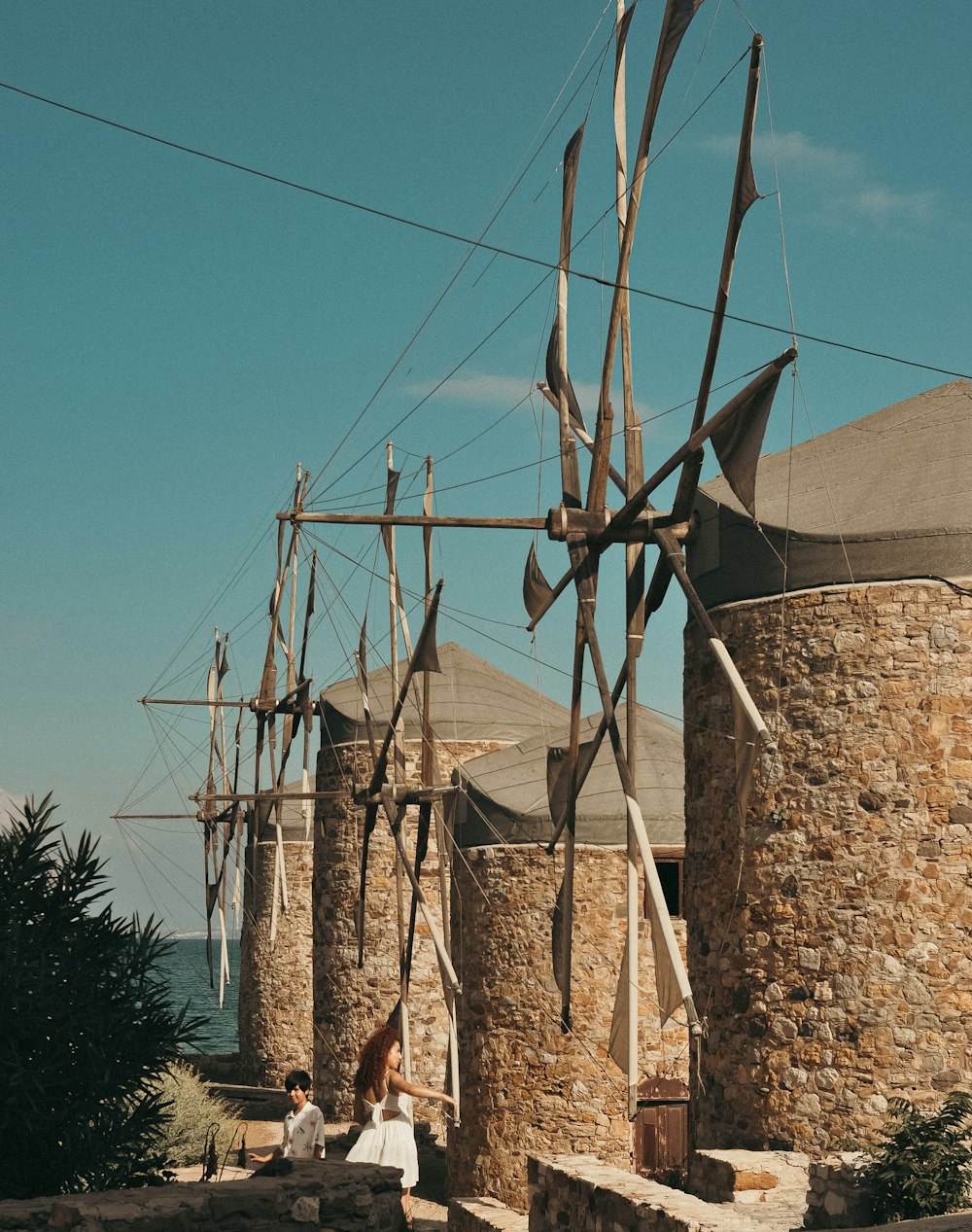 a wooden boat on a stone wall