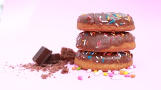 a chocolate cake with candy on top