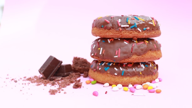 a chocolate cake with candy on top