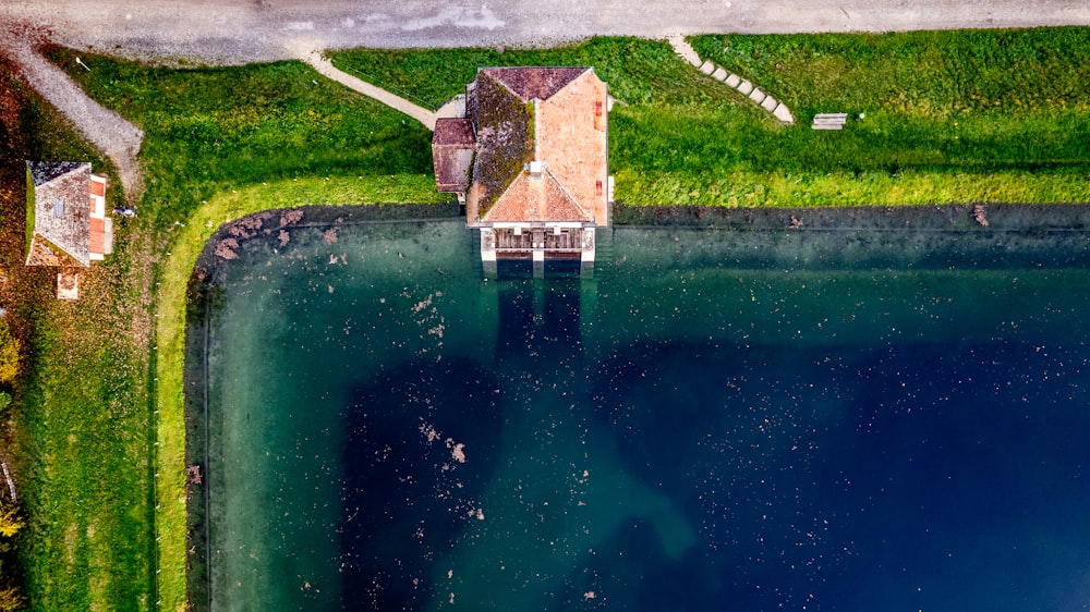 a building in a field