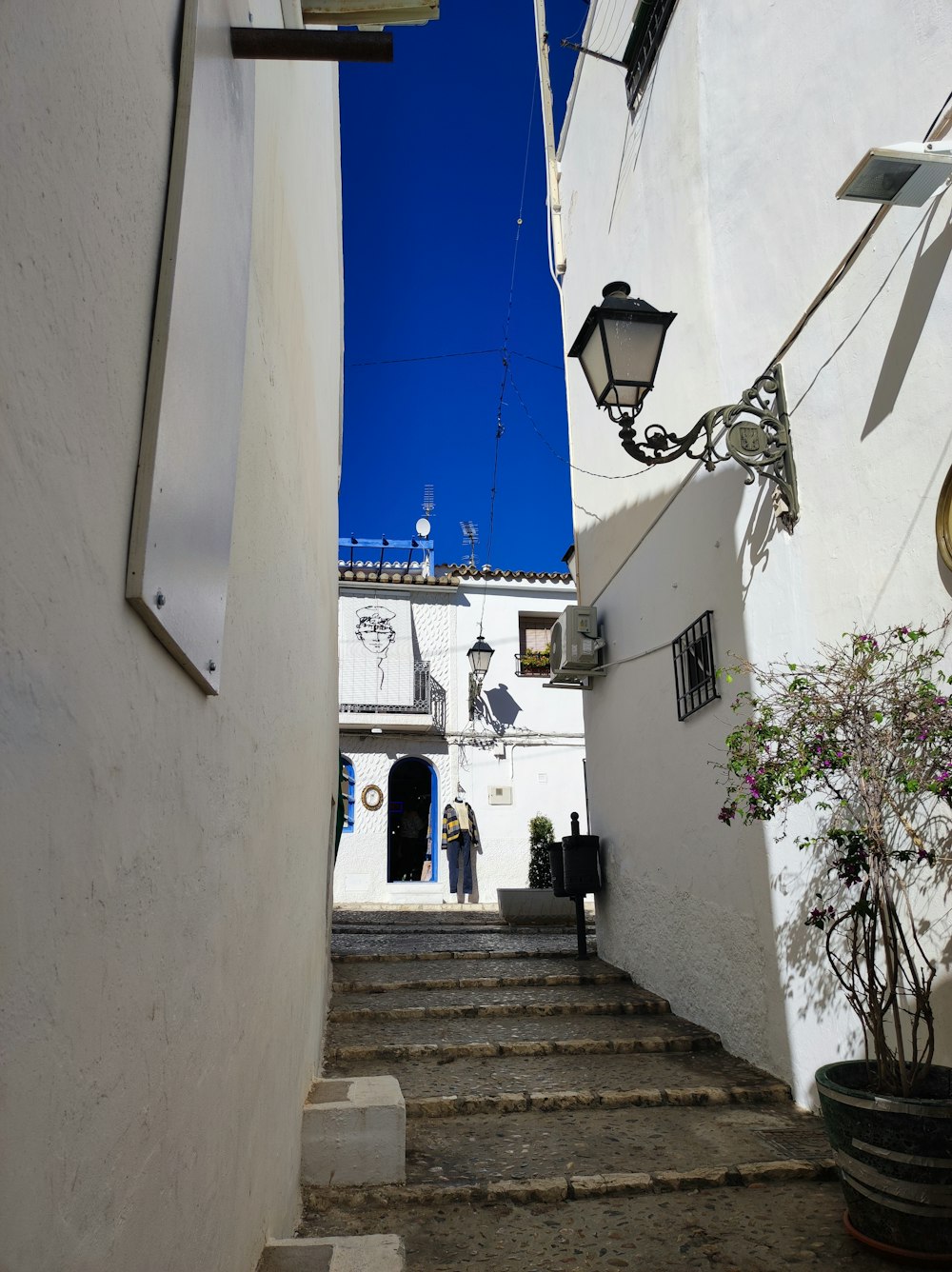 a person walking up a staircase