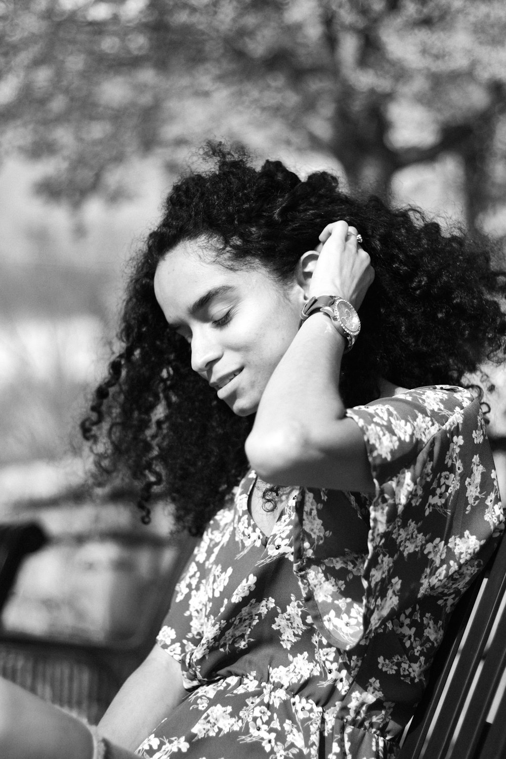 a woman with curly hair