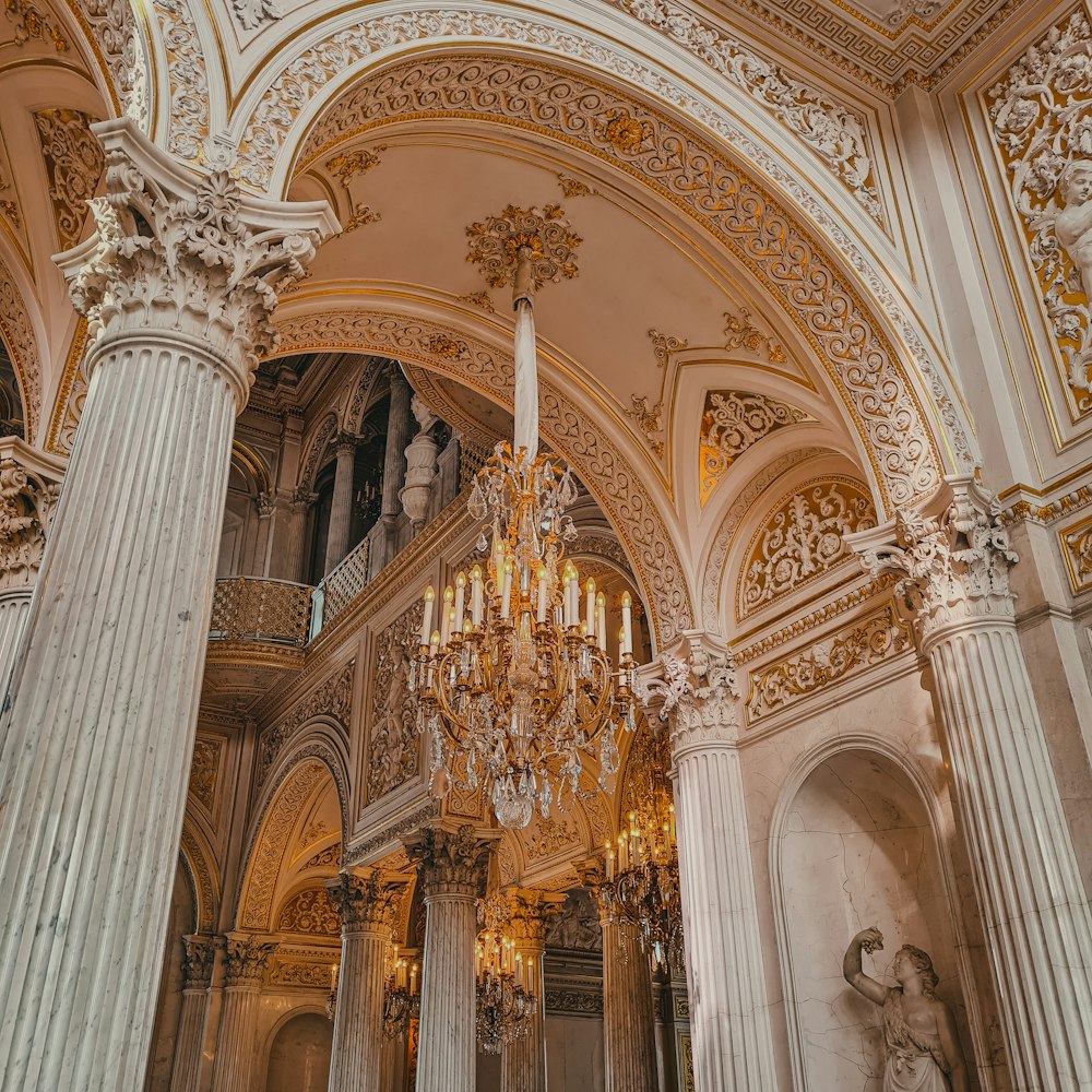 a large ornate ceiling with columns