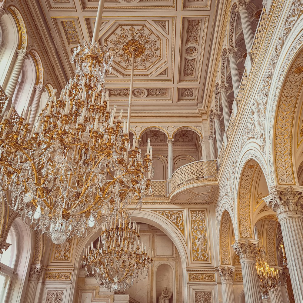 a chandelier from the ceiling of a building