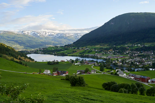 a small town in the valley between mountains