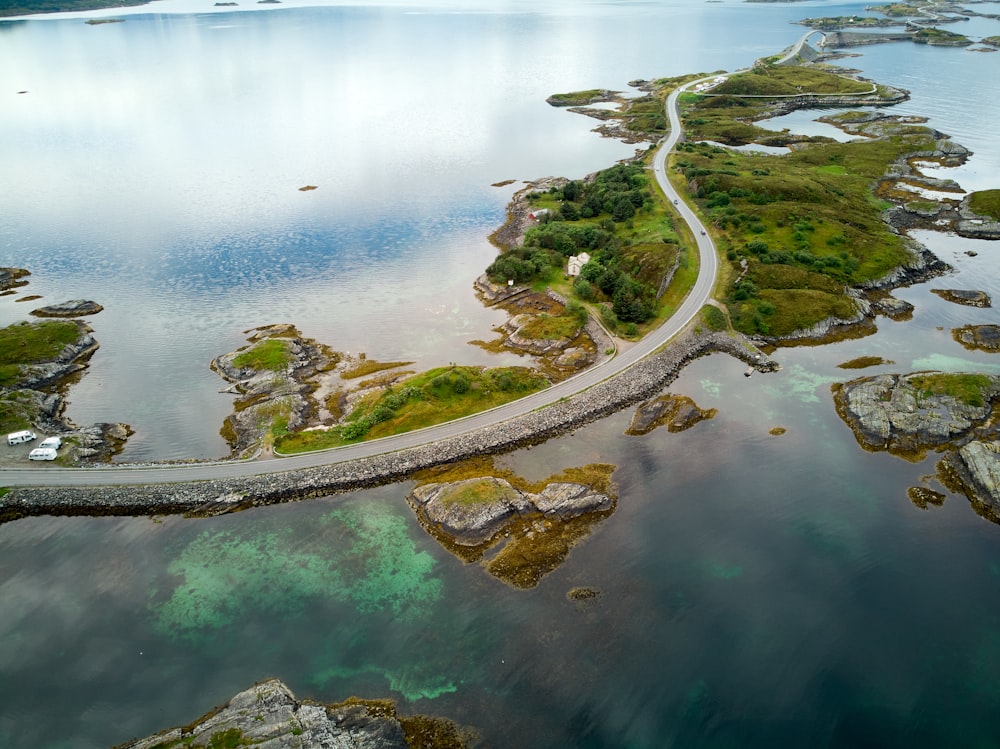 an aerial view of a beach and ocean