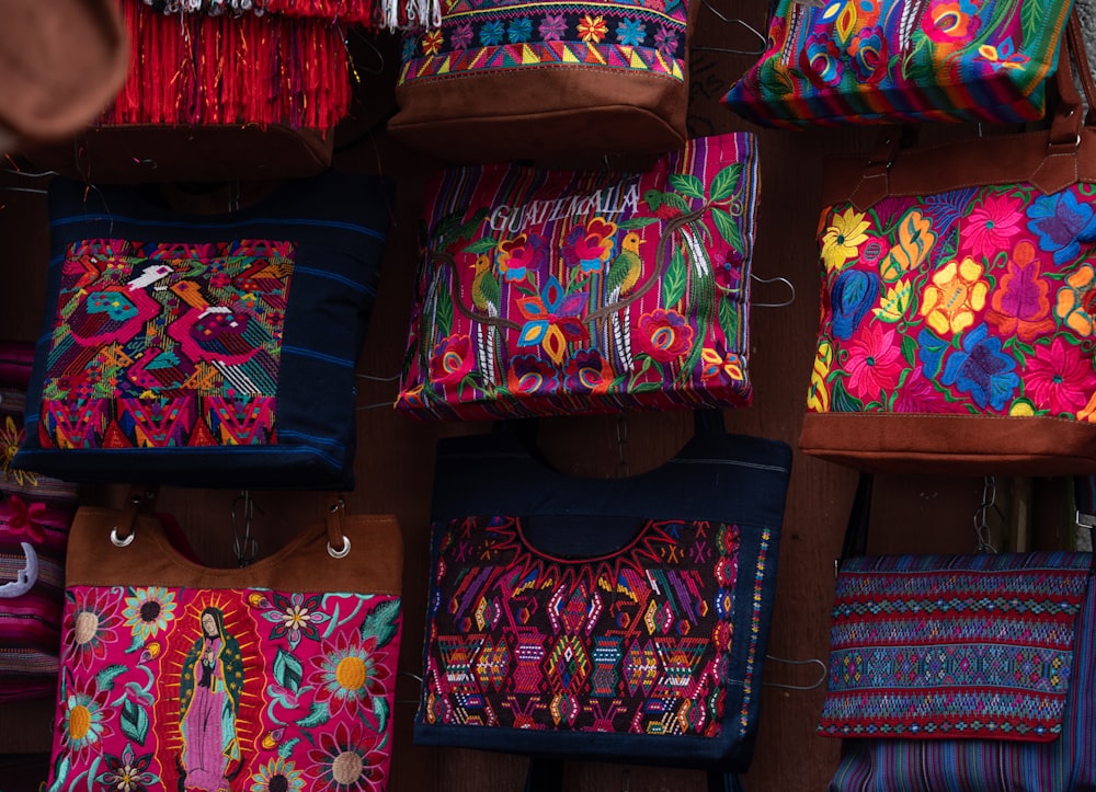 a group of colorful bags