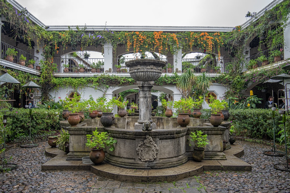 a fountain in a courtyard