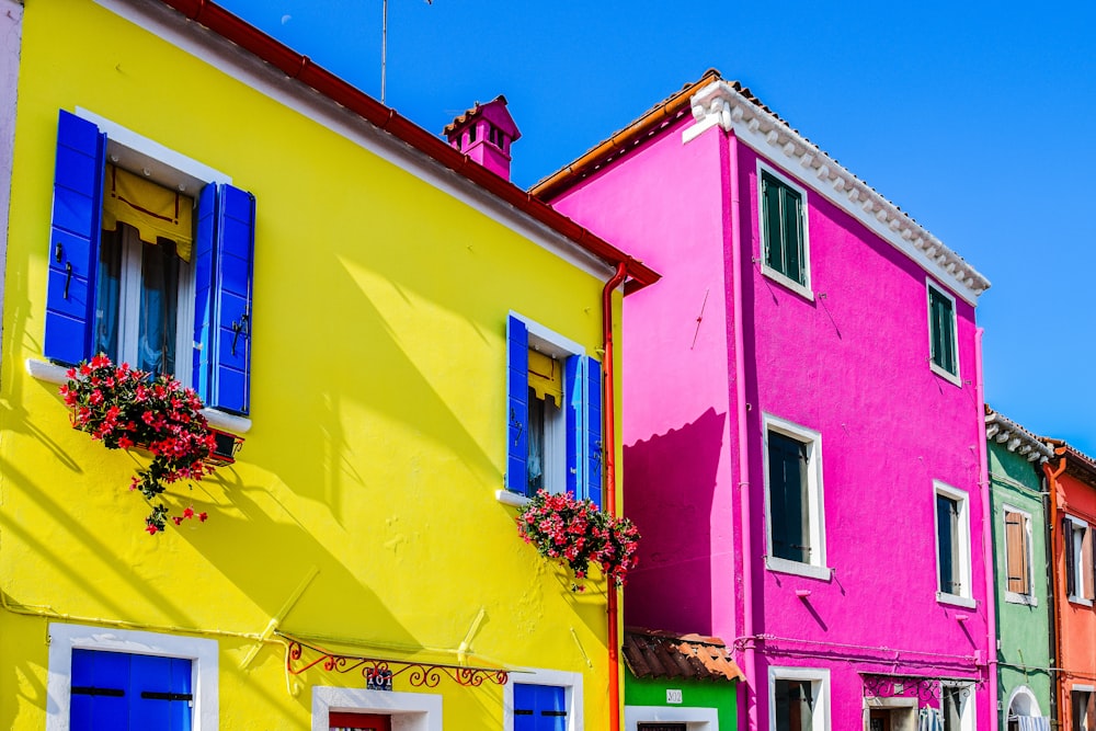 a row of colorful buildings