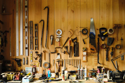 Pegboard wall organized with hand tools
