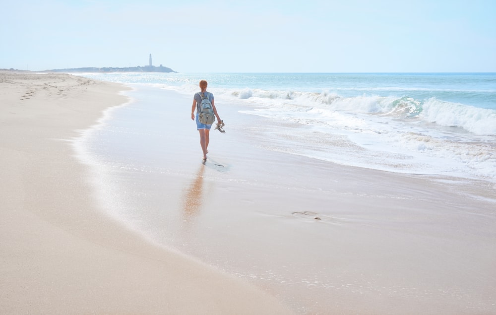 a person walking on a beach