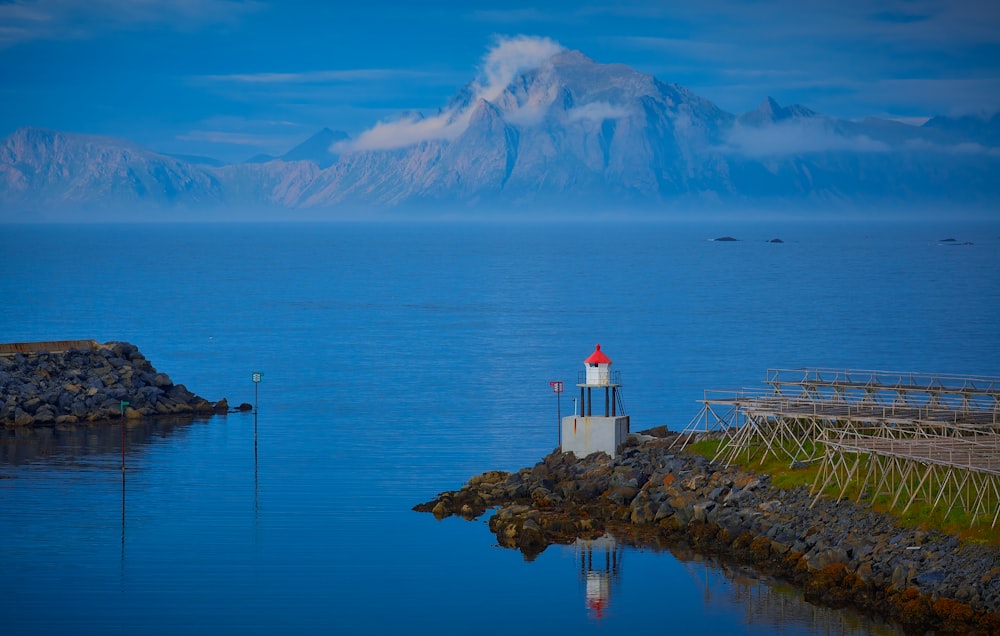 a lighthouse on a small island