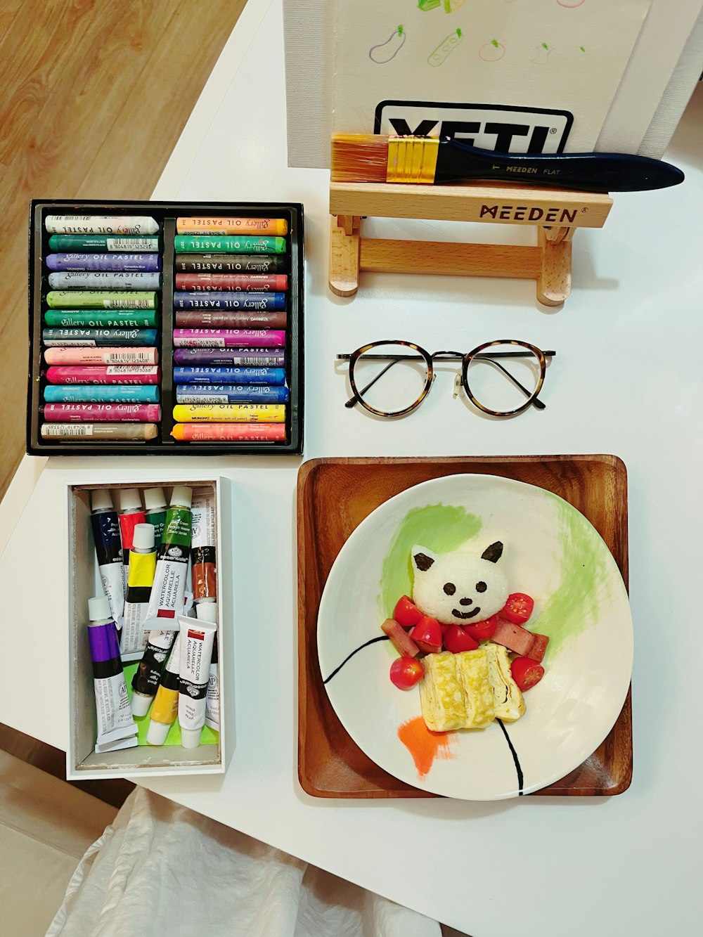 a wooden bowl with a stuffed animal in it