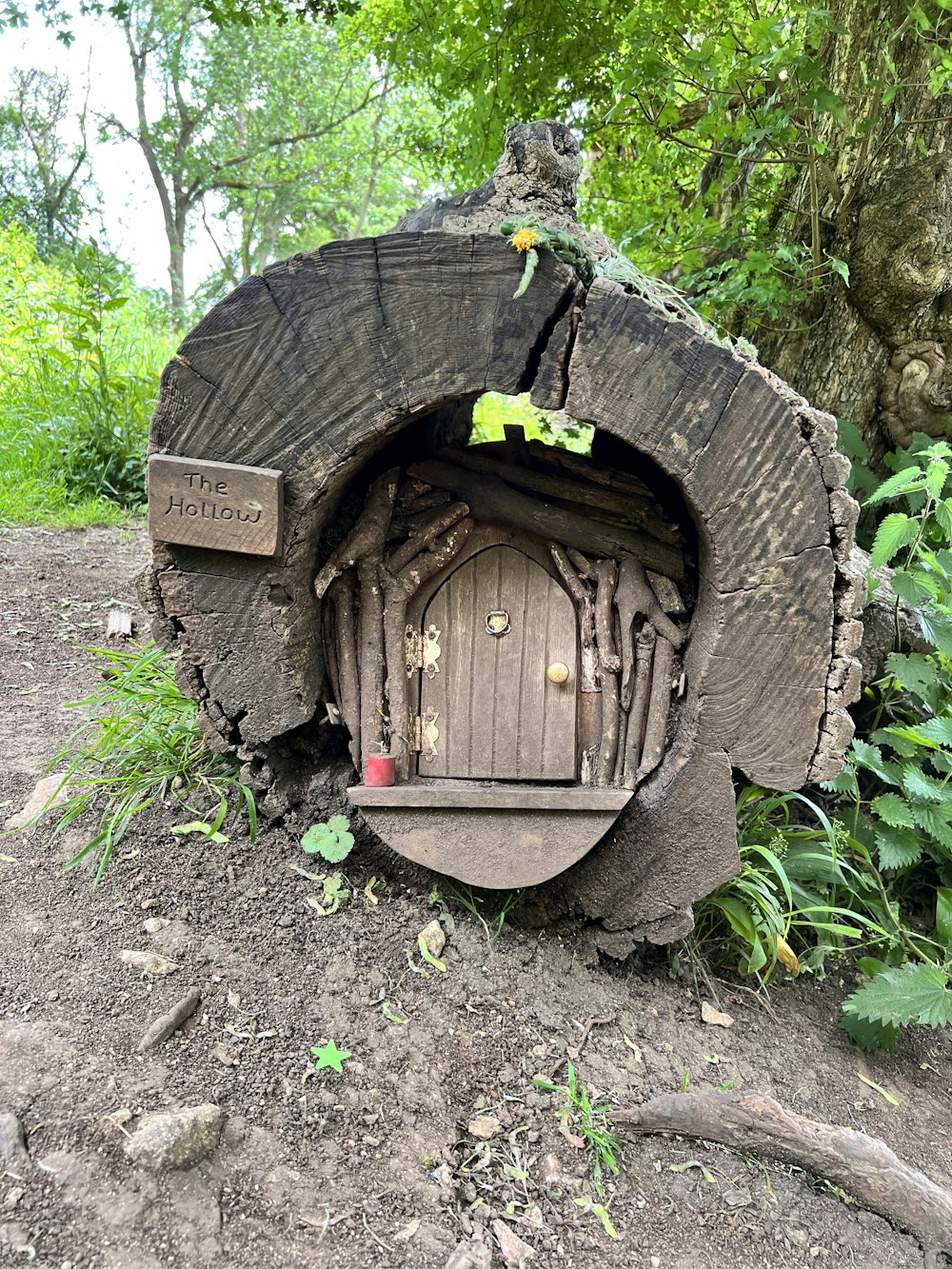 a small wooden door in a rock
