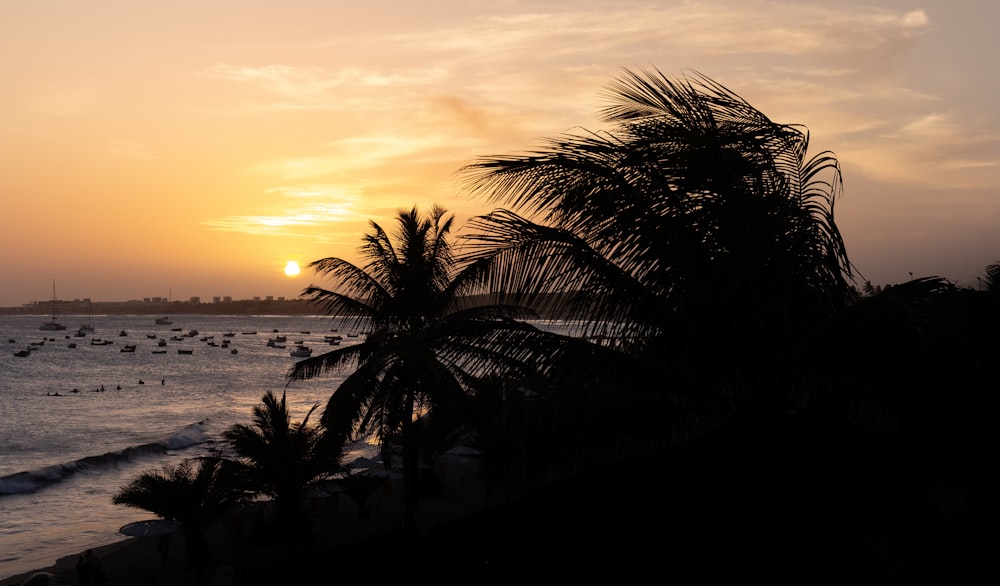 a sunset over a beach