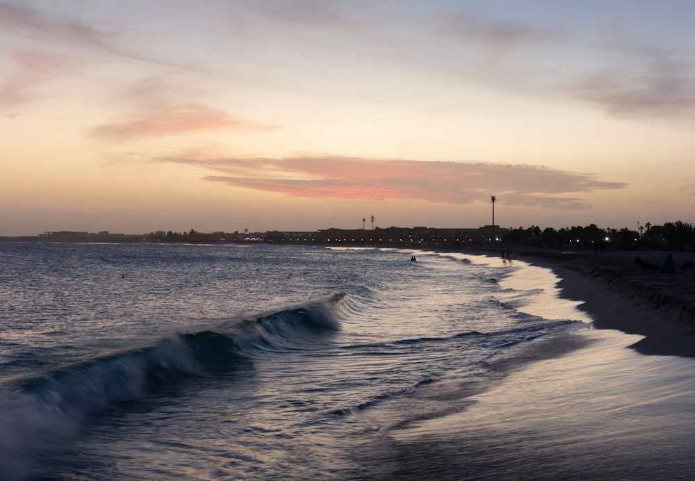 a beach with waves