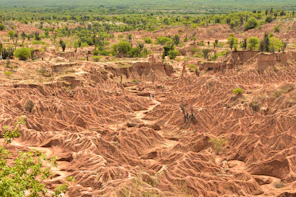 a high angle view of a dirt field