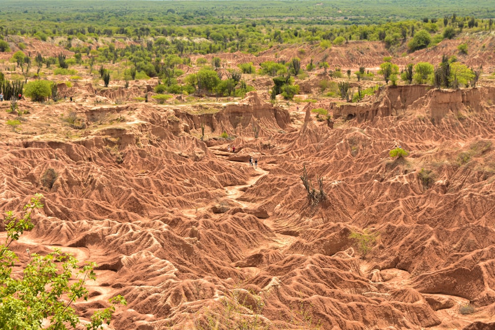 a high angle view of a dirt field