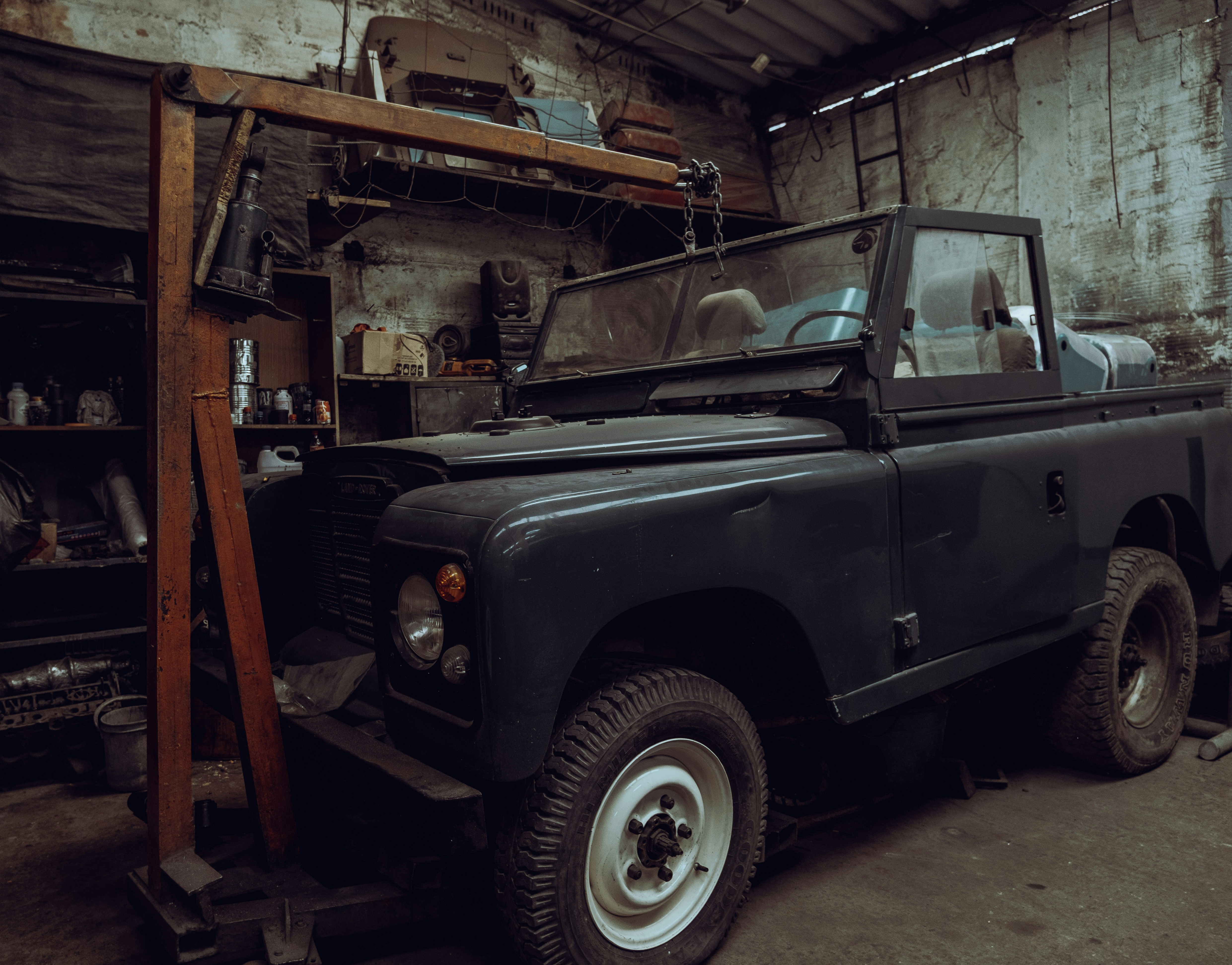 a car parked in a garage