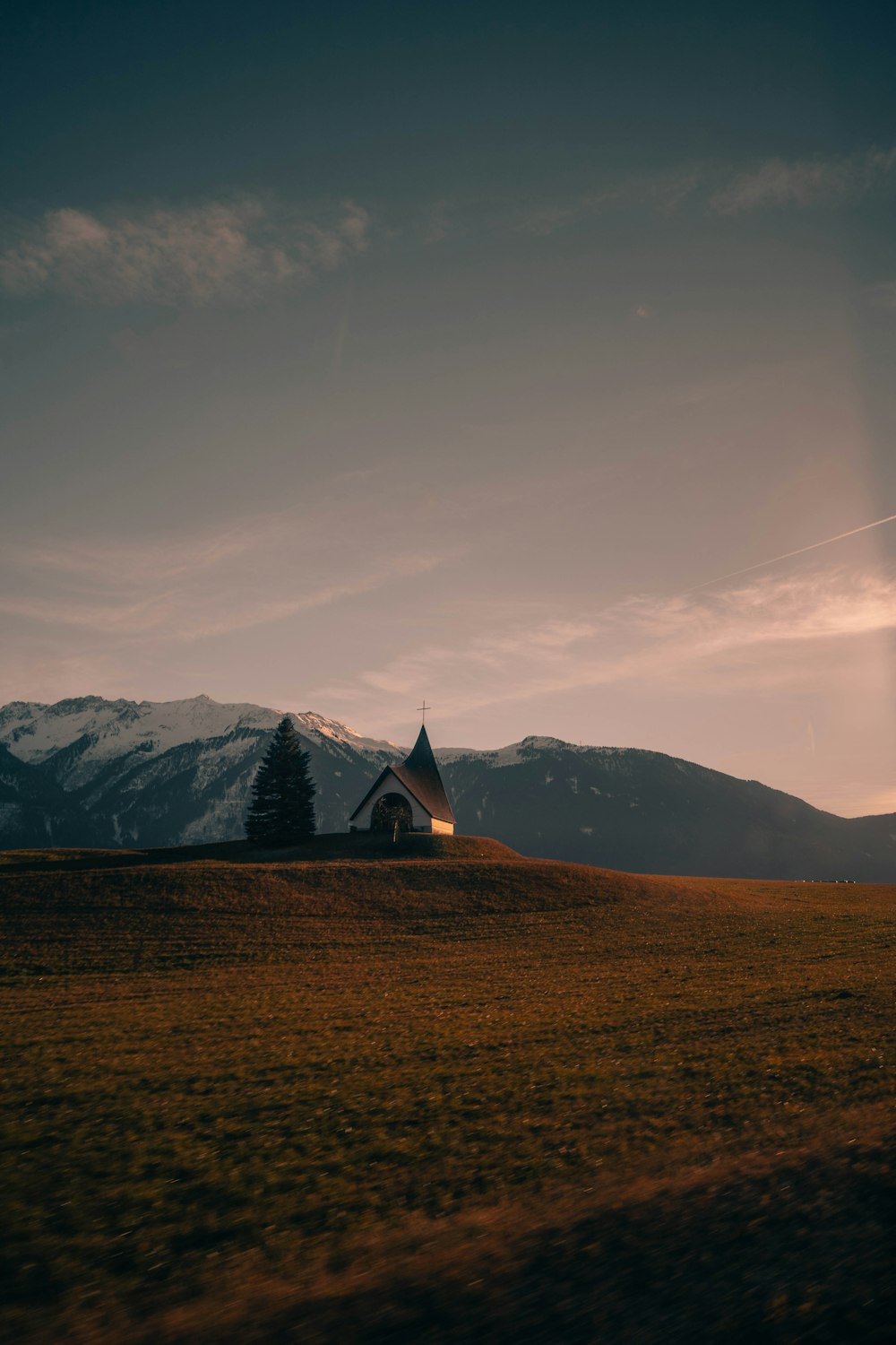 a building in a field