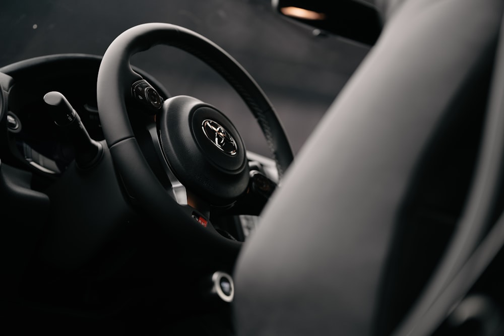 a close up of a steering wheel