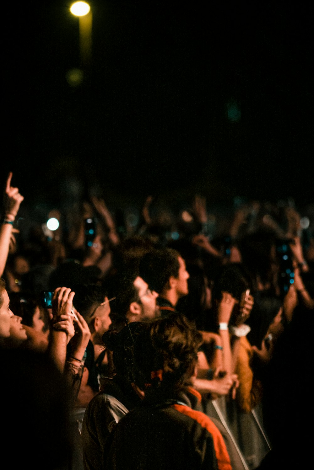 a crowd of people holding up their hands