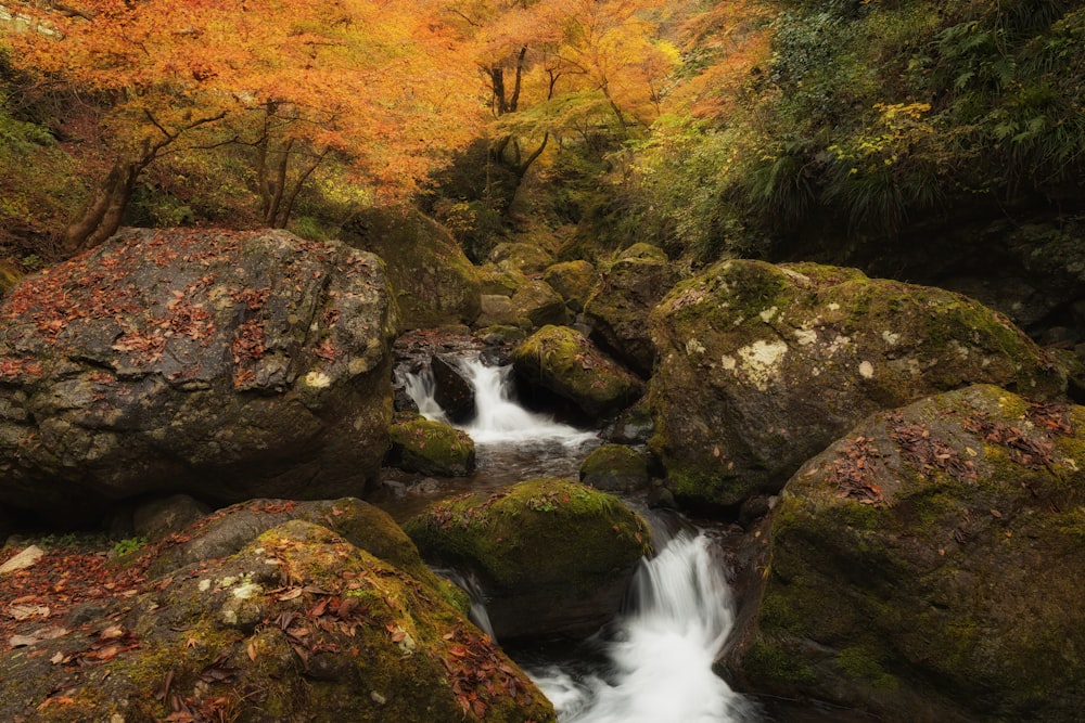 a stream of water flowing through rocks