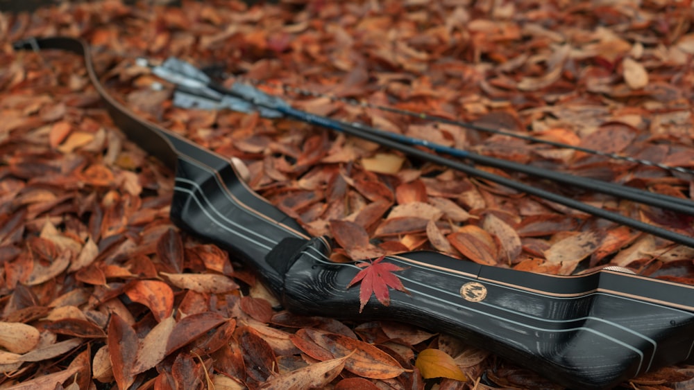 a gun lying on leaves
