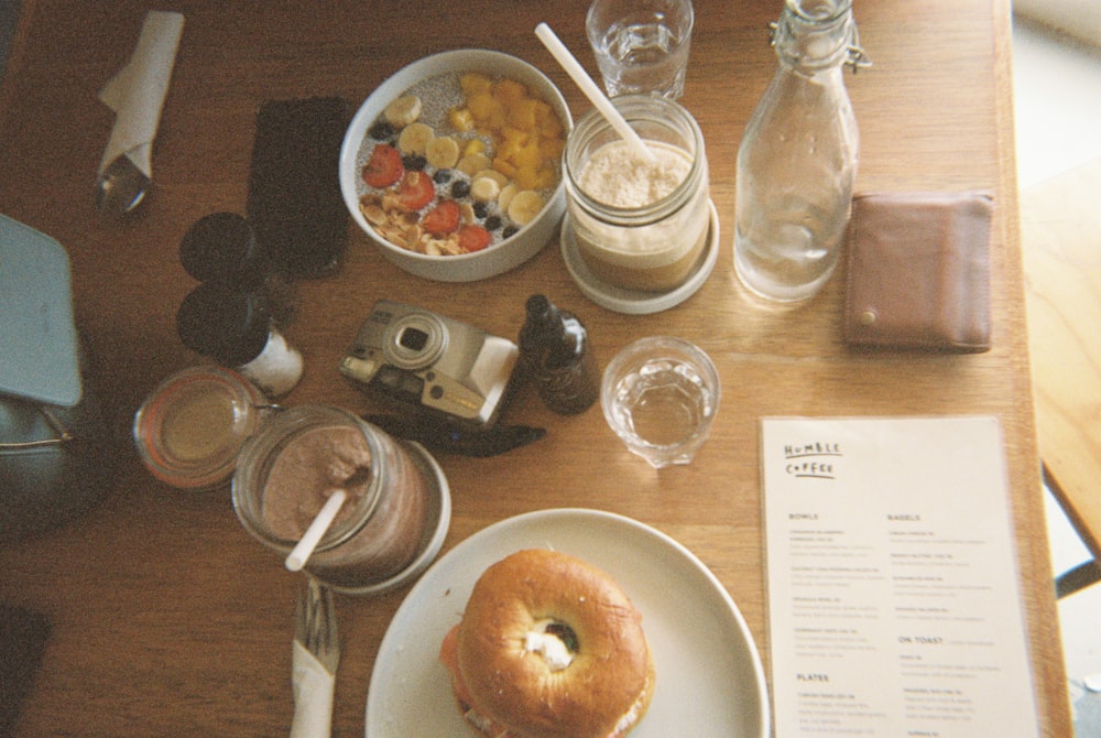 a table is filled with food