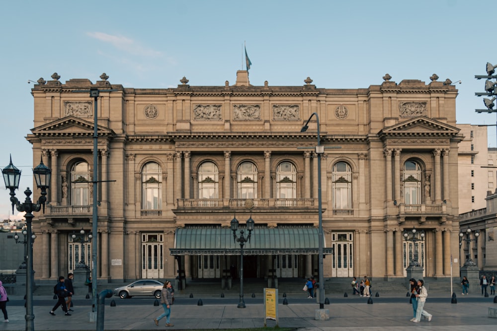 a large stone building with many windows