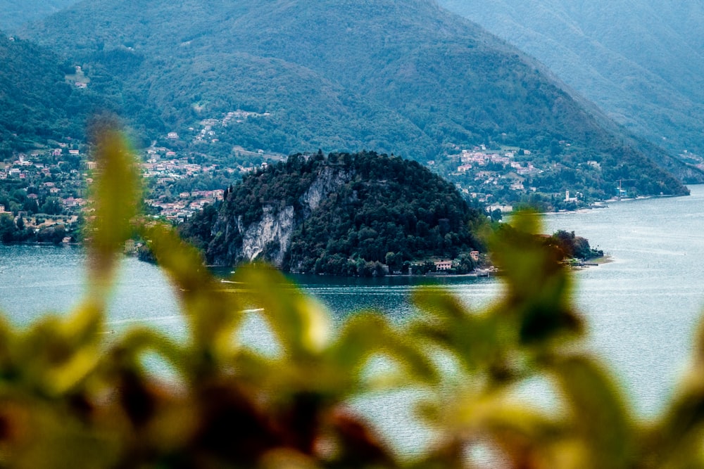 a view of a mountain and a lake