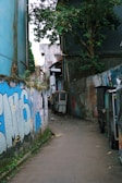 a street with buildings and trees