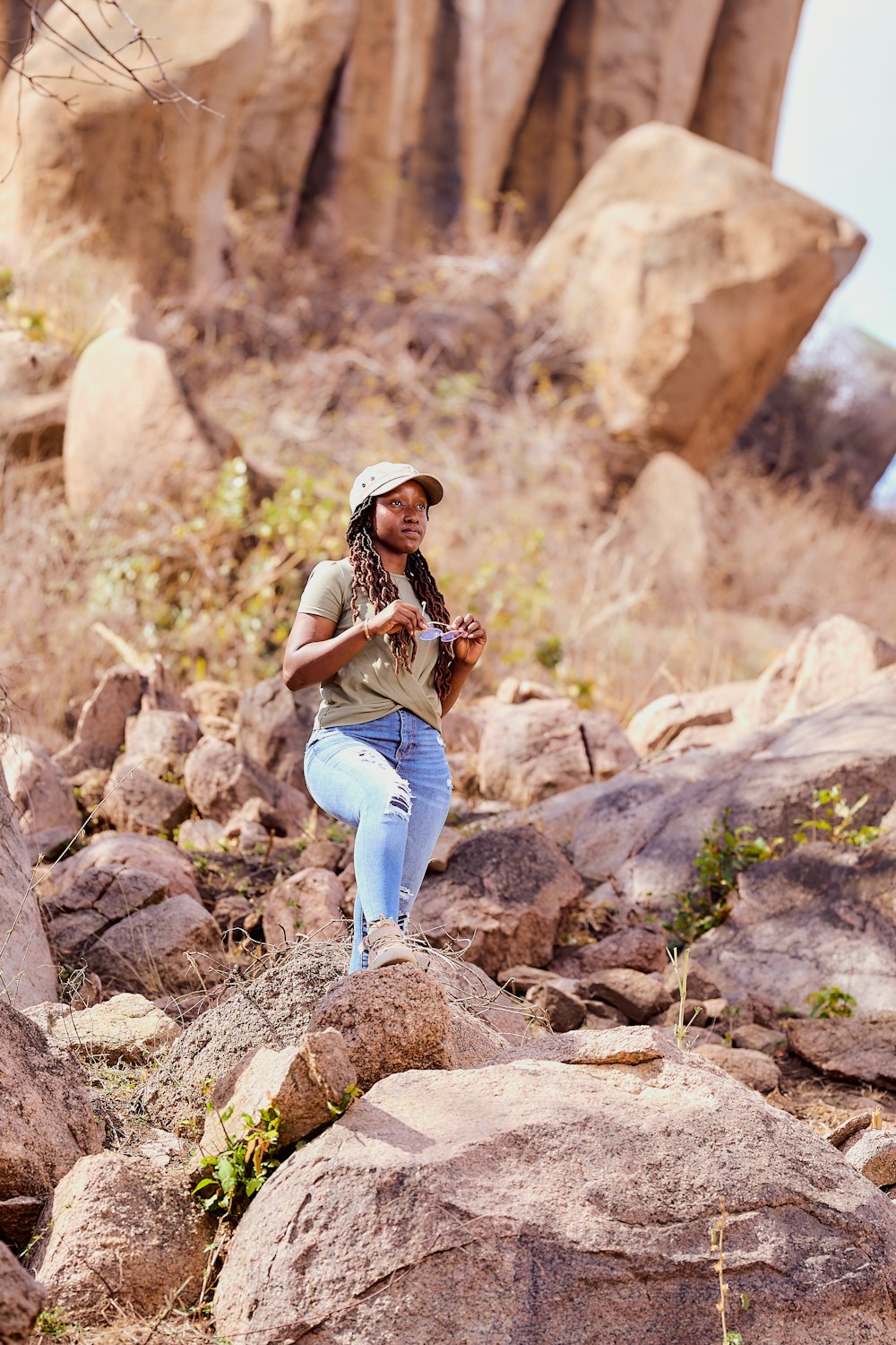 a person standing on rocks