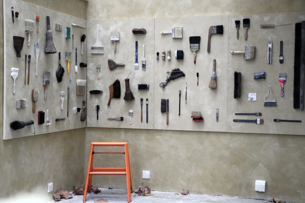 a wall with many tools on it