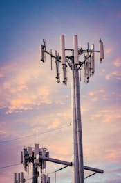 a group of antenna towers