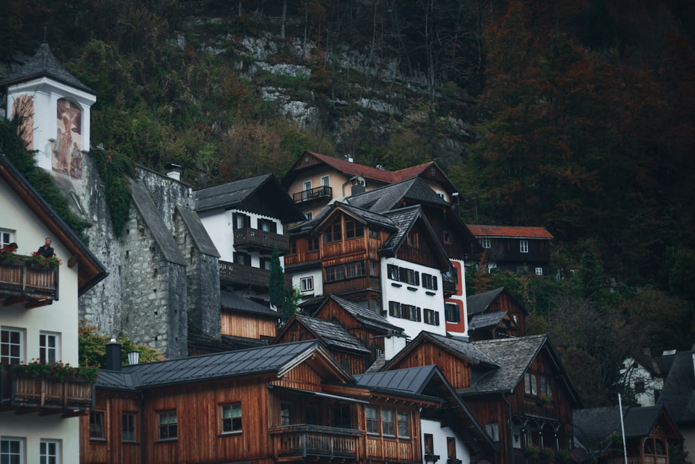 a group of houses with snow on them