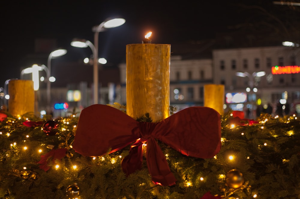 a red bow on a tree