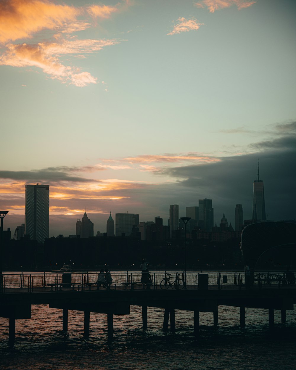 a city skyline at sunset