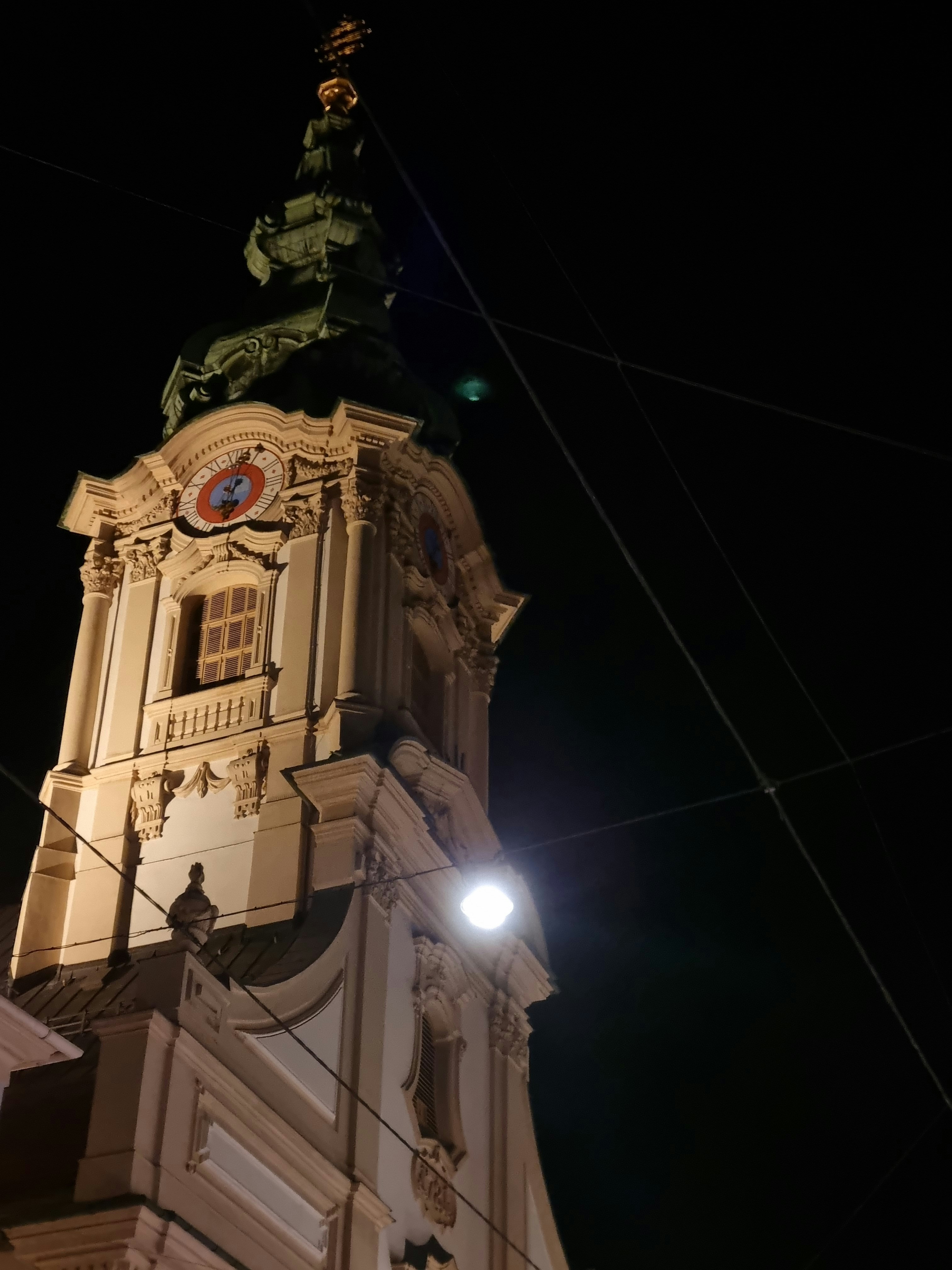 a clock tower at night