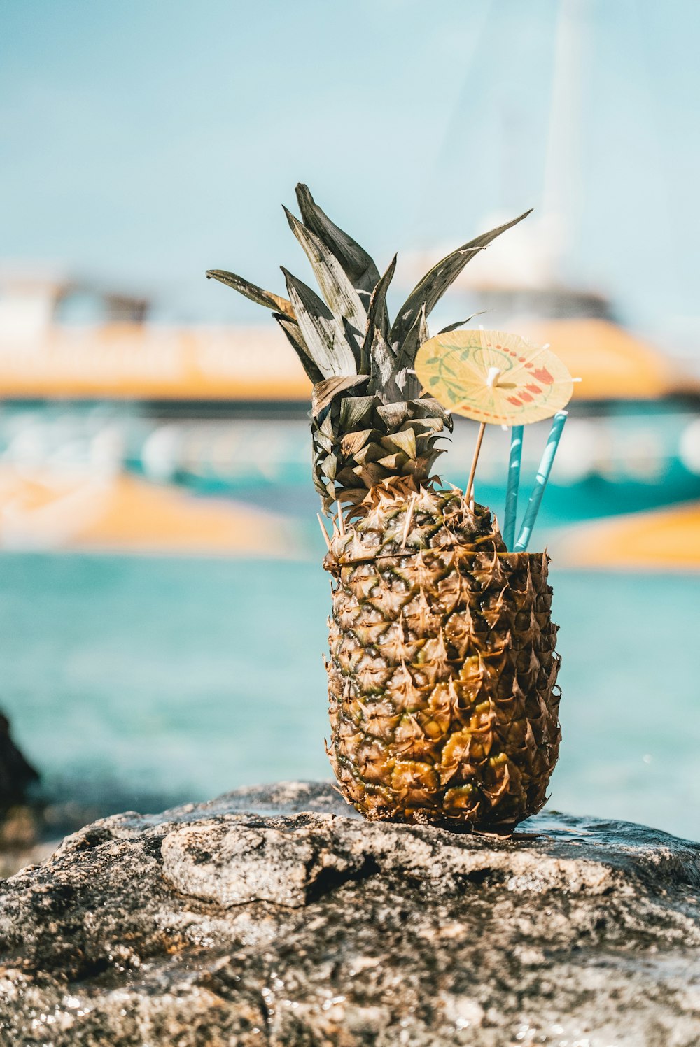 a pineapple on a rock