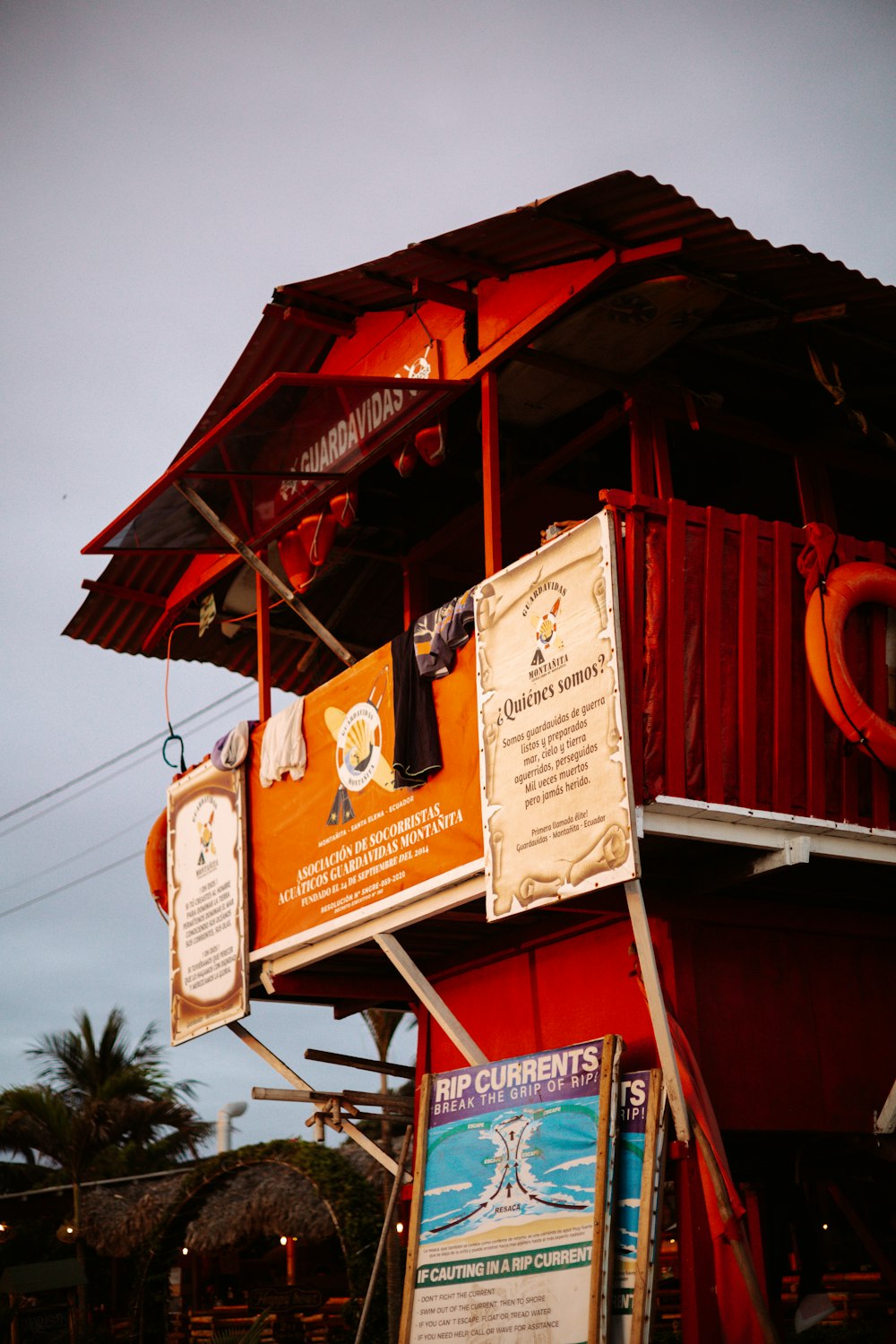 a red building with signs