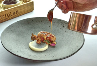 a plate with food on it
