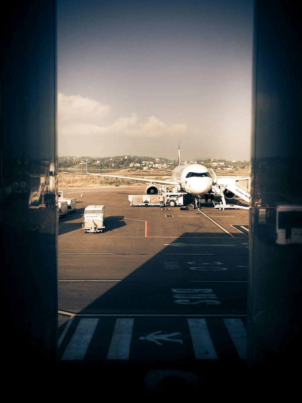 an airplane is parked at an airport