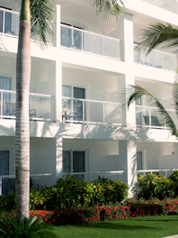 a building with a large front yard